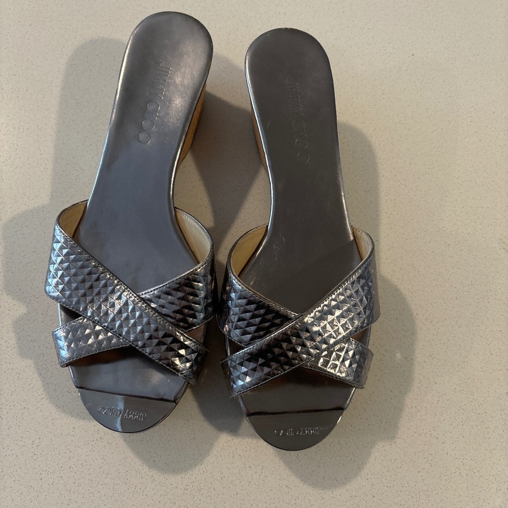 Jimmy Choo metallic silver leather strappy